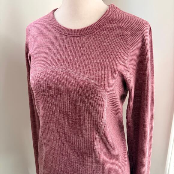 Lululemon NWOT Swiftly Tech Sz 10 / Large Pink Waffle Knit Long Sleeve Shirt - Picture 2 of 6